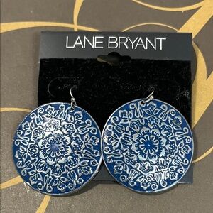 Lane Bryant Blue Floral Medallion Drop Earrings